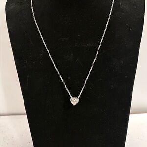 NWT Diamonique Silver Diamond Heart Bezel Pendant Necklace